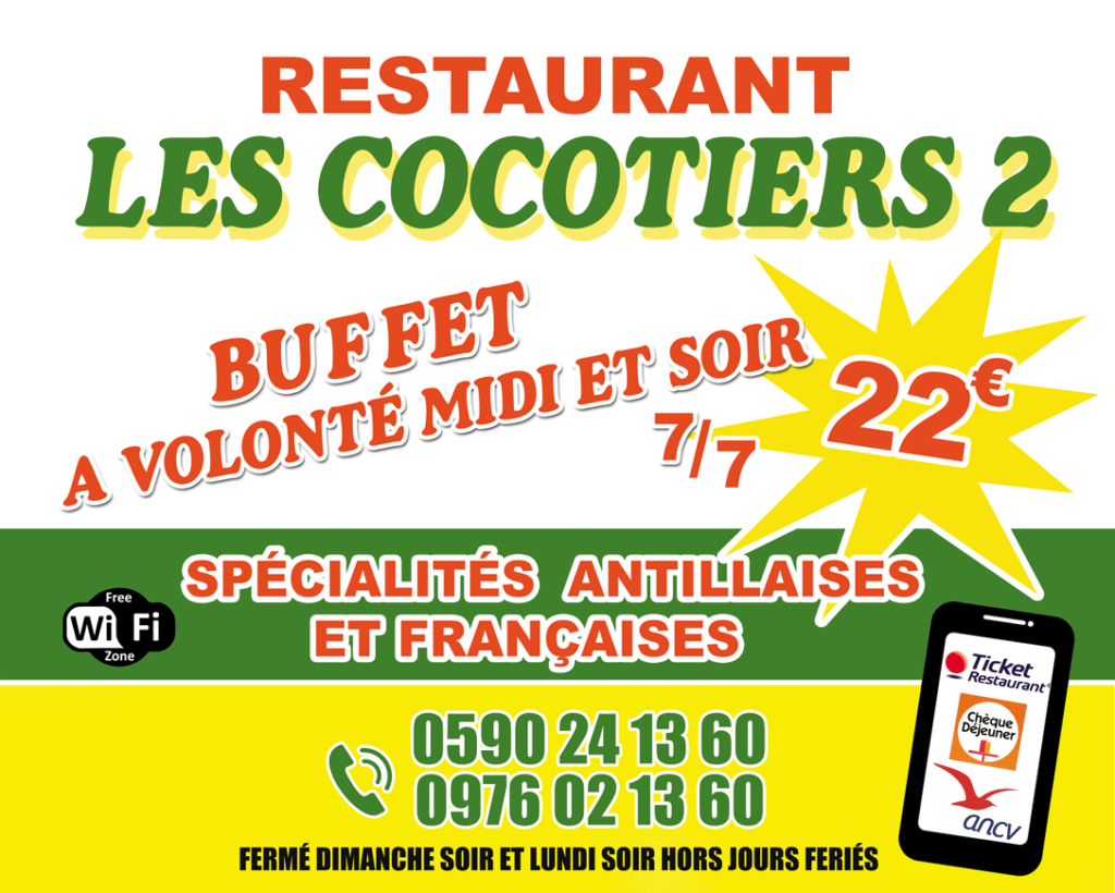 Restaurant Guadeloupe Découvrez le meilleur de la gastronomie à SAINTE-ANNE avec LES COCOTIERS

Bienvenue chez [Nom du Restaurant], l'un des meilleurs restaurants de Guadeloupe situé à [Ville]. Que vous soyez un amateur de cuisine locale ou internationale, notre équipe met un point d'honneur à vous offrir des plats savoureux, préparés à partir de produits frais et de qualité. Profitez d'un moment gourmand dans un cadre chaleureux et convivial.