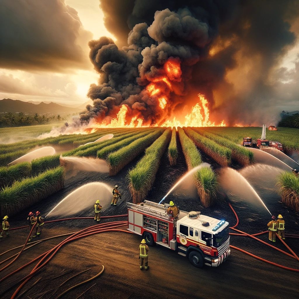 depicting-a-dramatic-scene-of-firefighters-battling-a-large-cane-field-fire-in-Petit-Canal-Guadeloupe.-
